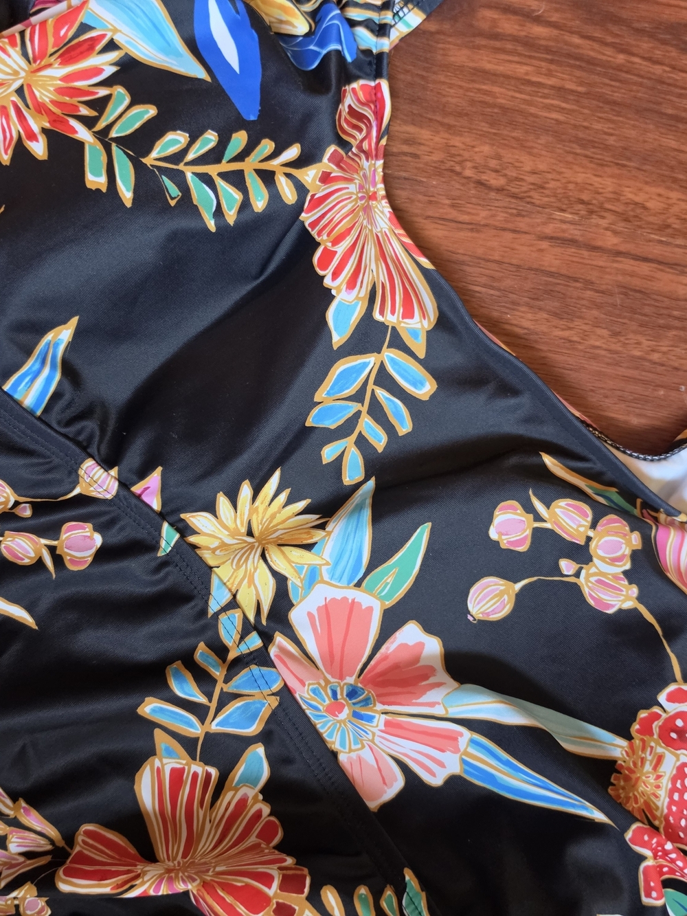 Sonnet Shores Size 16 Floral One Piece Swim Dress Black Multicolor - Picture 4 of 5